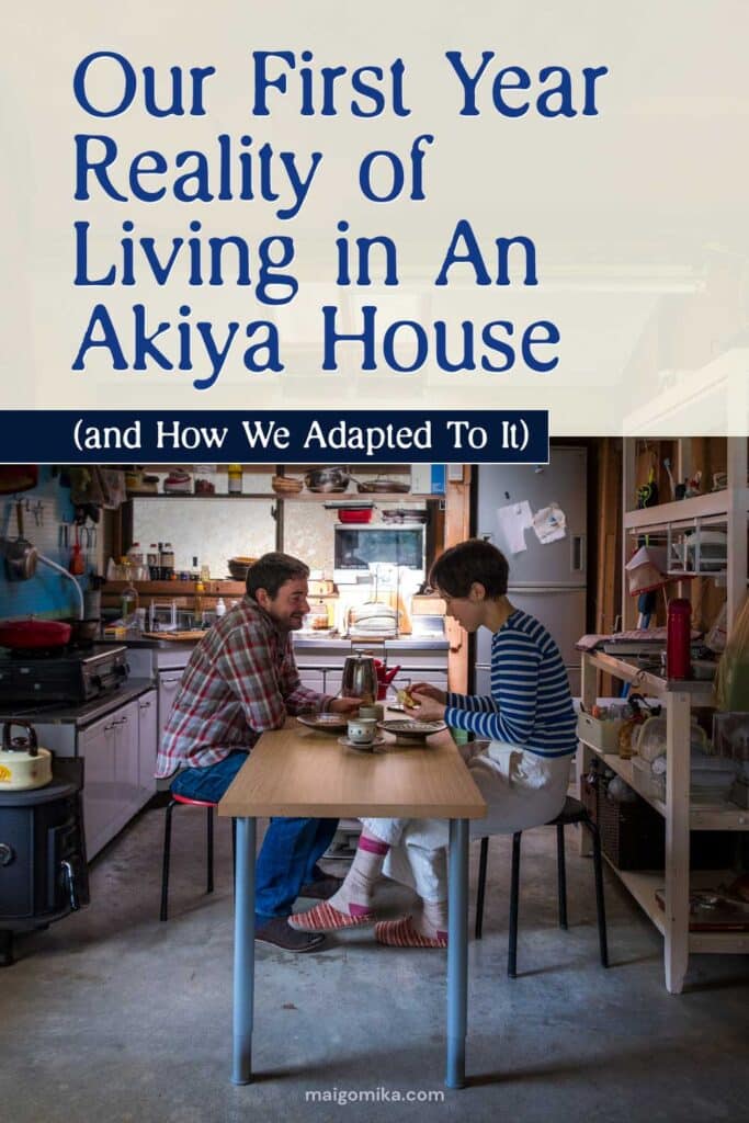 Maigo Mika and Jesse, two Canadians sitting at a table in a traditional Japanese akiya house.