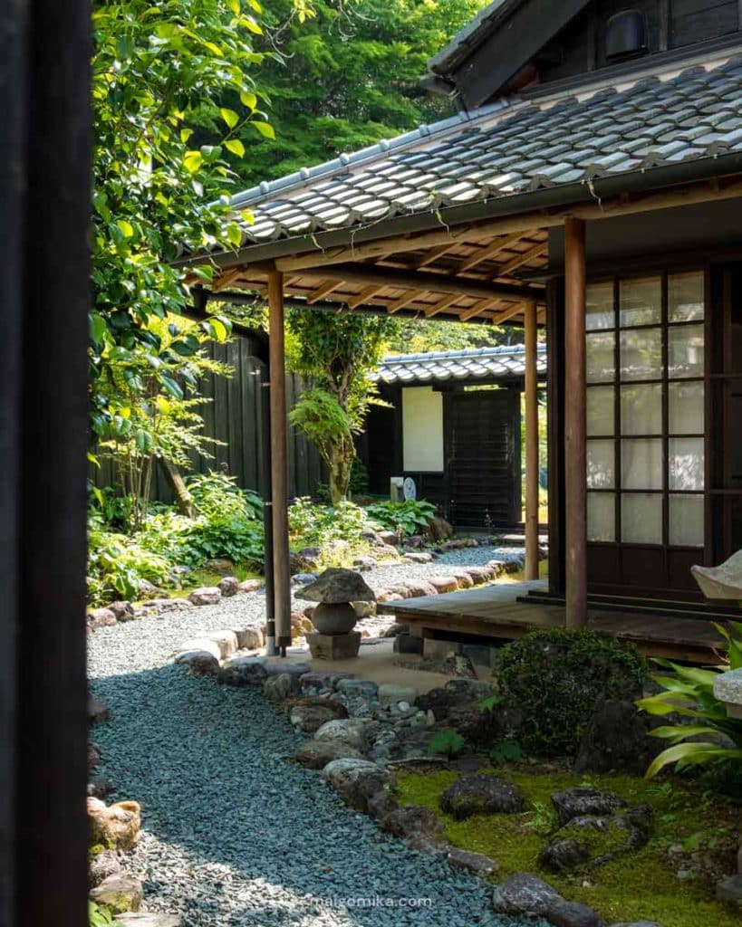inner court of Japanese garden and deck in Sakawa Town, Kochi Prefecture, Japan