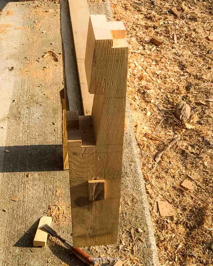 Japanese joinery work on beam for traditional Japanese house renovation