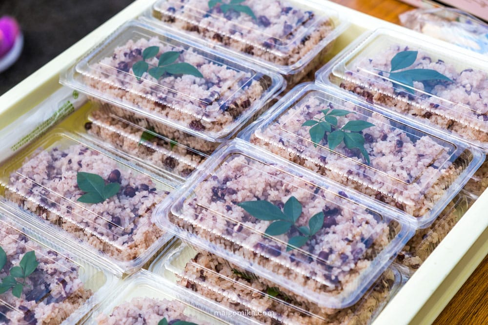 a tray of sekihan, a Japanese rice and adzuki bean food