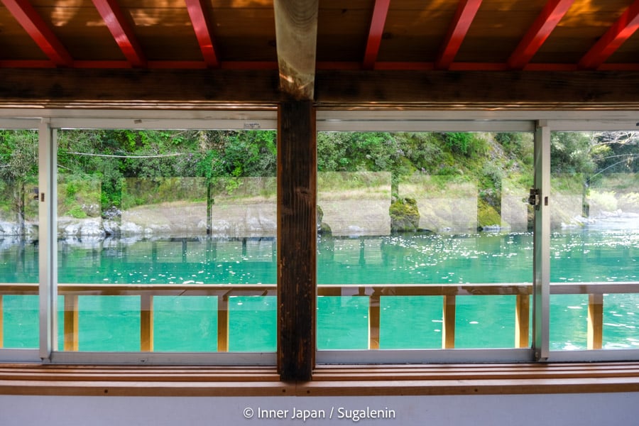 water view from the yakatabune sightseeing boat on the Shimanto River in Kochi prefecture