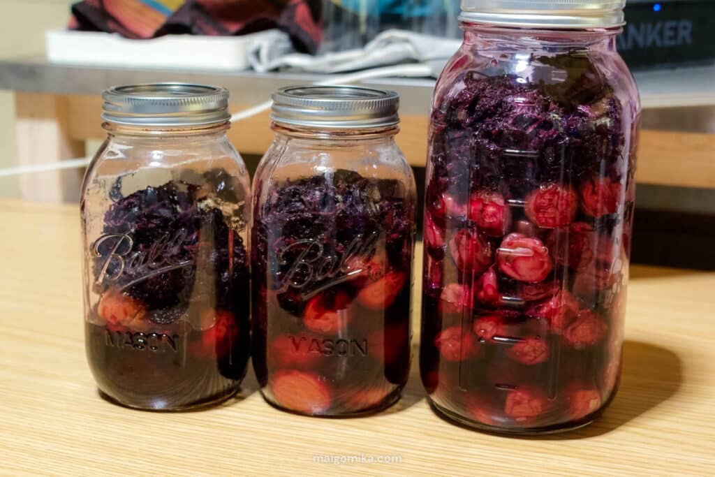 three jars of different umeboshi varieties